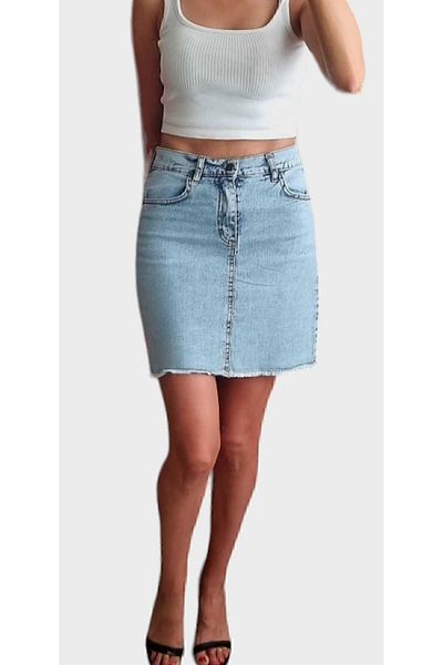 duygu dilsiz Fusta mini din denim pentru femei Color Lycra cu buzunare