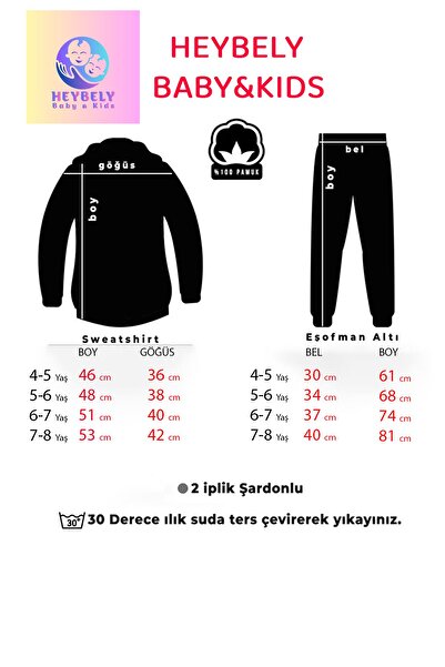 Heybely Kids Kafadar Ayılar Baskılı Çocuk Eşofman Takımı İki İplik Şardonlu İçi Polarlı