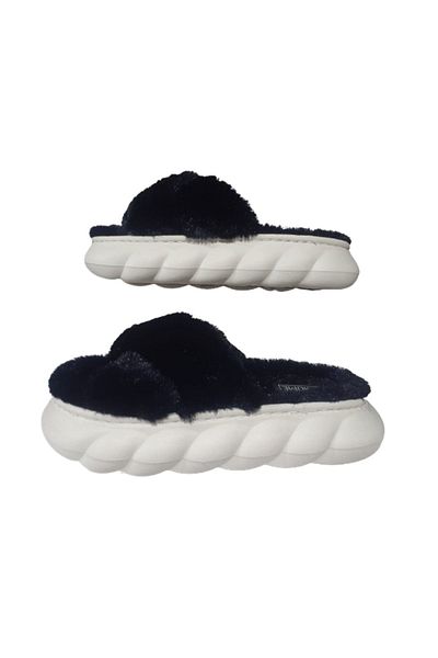 Akınal Bella Black Plush Ultra Light Women's Slippers - Cross Model Akb995-998