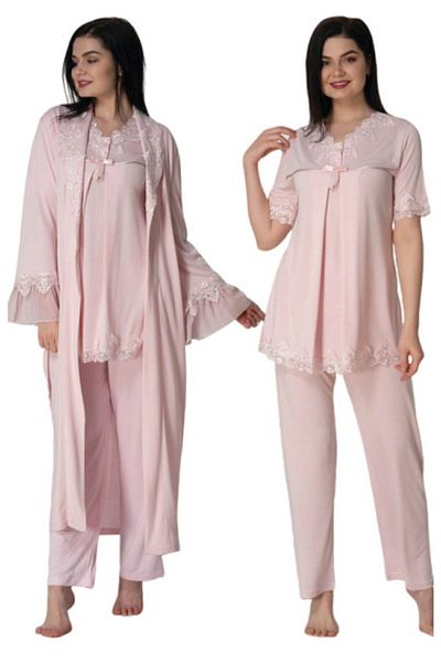 Effort Pijama Γυναικείο Σετ Πιτζάμες εγκυμοσύνης ροζ μακριά Peignoir 5034