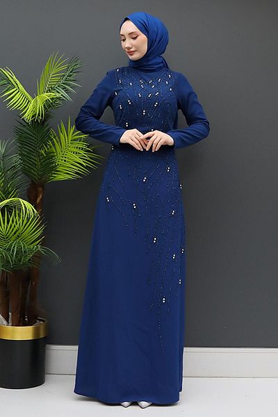 GİZ AGİYİM Φόρεμα Navy Blue Begüm Stone