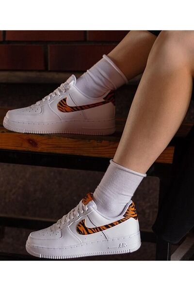 Nike Air Force 1 07 AF1 Leather White Unisex Snaker Hakiki Deri Spor Ayakkabı Beyaz Leopar Swoosh