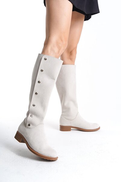 Shoesers Kadın Özel Tasarım Düğmeli Tasarım Süet Çizme
