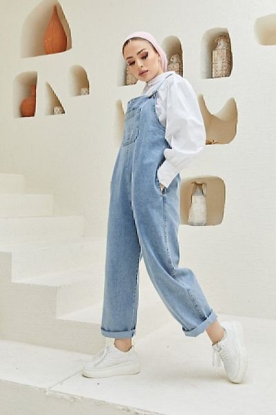 Nacar Salopetă de damă din denim albastru