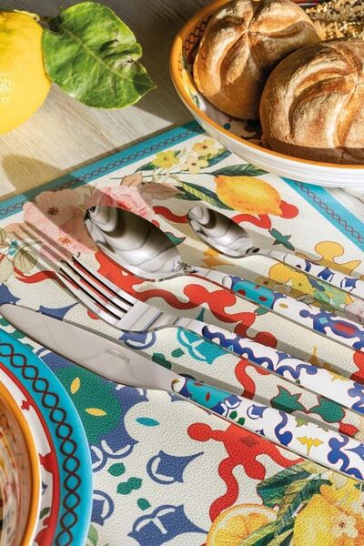 GUZZİNİ Guzzini Flower Lemon 24 Parça Çatal Kaşık Bıçak Takımı Mavi