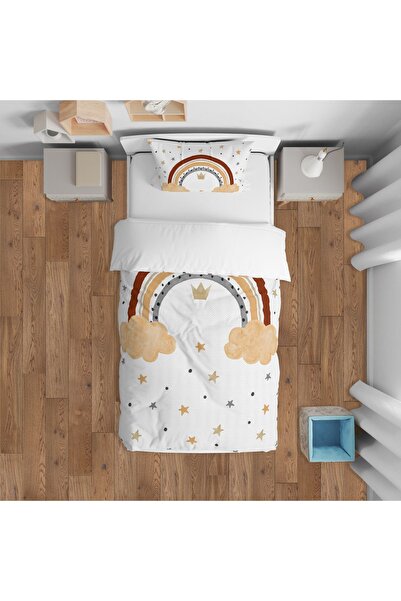 yok yok evim eve dair her şey Pastel Brown Rainbow Single Pique and Pillow Case