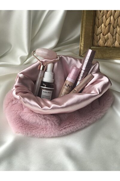 MELSEA حقيبة مكياج قطيفة باللون الوردي الفاتح - منظم للسفر