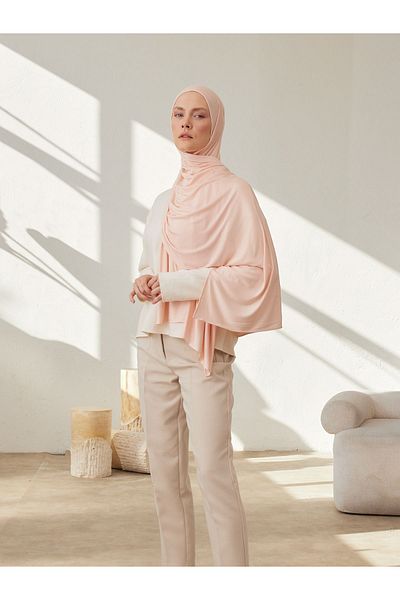 Femple Modest Κρεμ Ροζ Premium Τζέρσεϊ Σάλι - 180x70 cm Hijab
