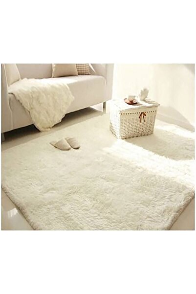 Sarar Peluş Post Uzun Tüylü Beyaz Kaymaz Taban Yıkanabilir Halı