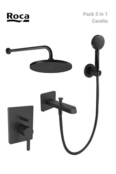 Roca Carelia Mat Siyah 5 Parçalı Ankastre Banyo Duş Sistemi, Iç Set Dahil (DUVARDAN BORULU)