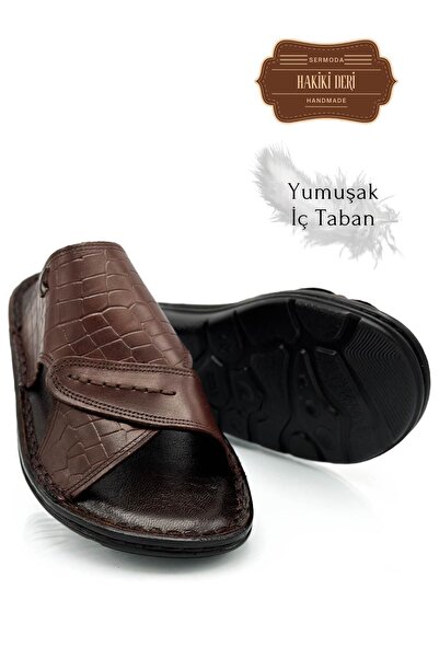 sermoda Men's Slippers - Genuine Leather, Light and 3D Brown Color