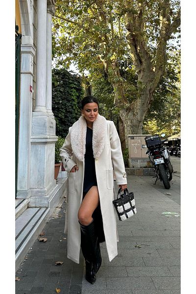 ZARİFTREND Brenda Stamp Coat - Fur Collar Design