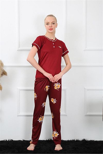 Akbeniz Set pijama femei cu dungi roșii Claret - mânecă scurtă, modă 20388