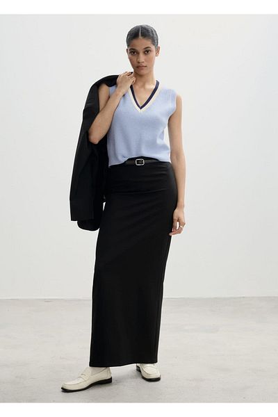 MANGO Woman Vestă cu decolteu în V în contrast