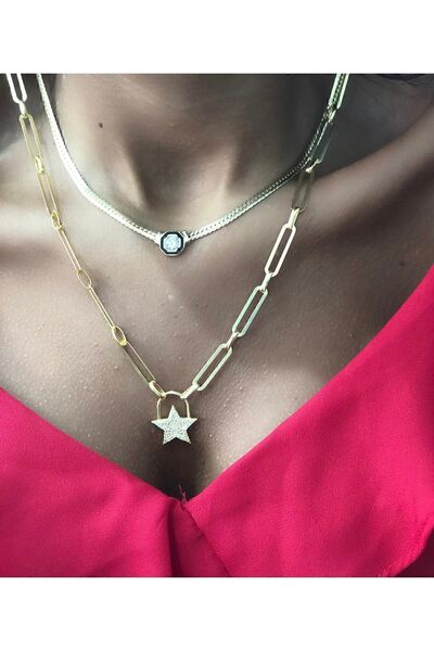 miomondo 925 Ayar Gümüş Kadın Hasır Ortası Taşlı Serenay Sarıkaya Kolyesi , Serenay Kolye