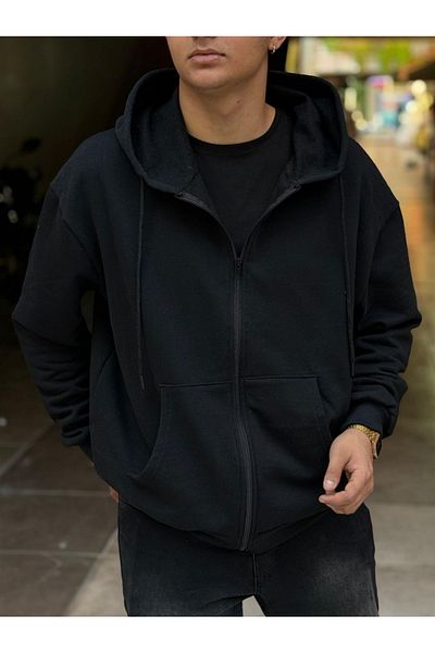 DEEPSENCE Black Unisex Oversize Hooded Jacket - Raised Fabric