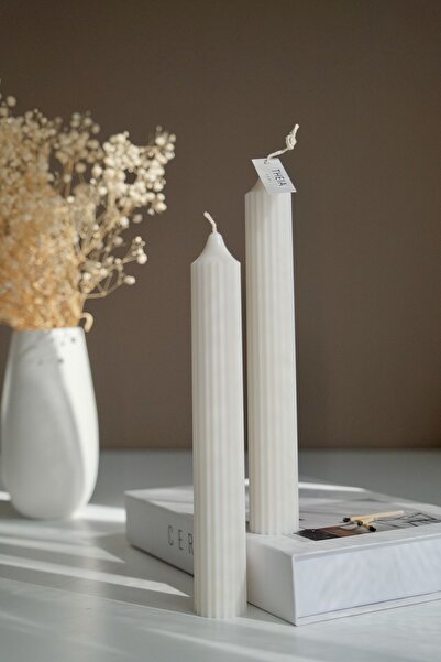 THEIA HOME 2'li Kalın Sütun Model Vegan Ve Vanilya Kokulu Doğal Renk Soya Mum...