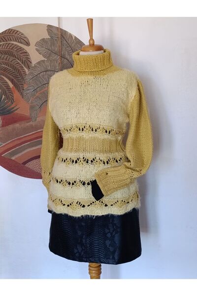 Hippybutik Hardal Sarı Tüylü Boğazlı Kazak