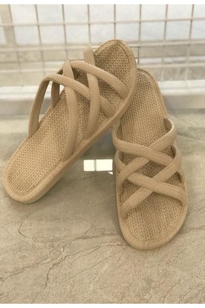 GEZER Γυναικεία ψάθινα όψη Καλοκαιρινή πισίνα Sea Bath Beach and Daily Slippers - Golden Step παπούτσια