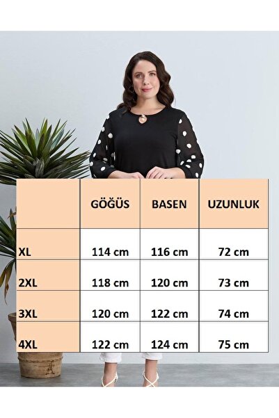 FOR ESRA BIG TREND Γυναικεία πουά μπλούζα - ελαστική βισκόζη, κούφιο γιακά, αξεσουάρ με πέρλες, φαρδύ μανίκι από τούλι τριών τετάρτων