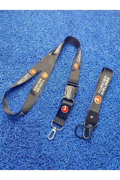 CEBECİOTO Turkish Airlines Black Keychain and Neck Strap Lanyard Set - Motor Compatible Quality Accessory