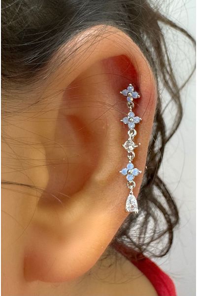 Arescollection Vip Series Zircon Blue Jewelled Helix Piercing Earrings - 1 Piece, Cartilage and Ear Nipple