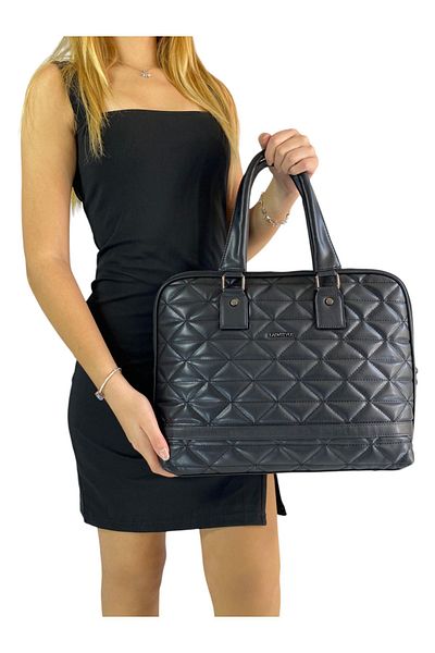 Ladystyle حقيبة كمبيوتر محمول وحقيبة عمل للنساء من Essecia باللون الأسود بنمط مبطن 15 Inc