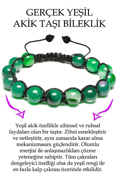 Tesbih Atölyesi Water Green Agate Stone Bracelet - Certified Macrame