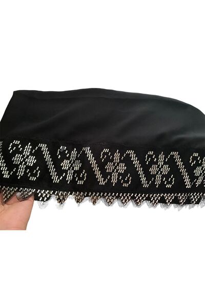 Biepoksi Siyah Tel Kırma Namaz Başörtüsü Çeyiz Anneler Günü Hediyelik