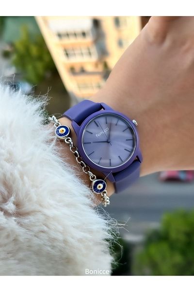 Ferrucci Purple Color Waterproof Silicone Cord Women's Wristwatch and Bracelet