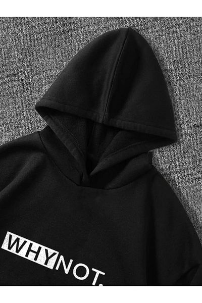 Modern Moda Комплект анцуг с щампа "Why-Not" - суитшърт, джогинг, качулка, голям размер, 3 нишки растер