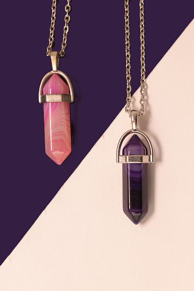CessNova Pink, Purple Agate Nail Natural Stone Lover, Friend, Couple Necklace