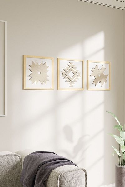 acargrafik Tablou decorativ din 3 piese cu cadru din lemn modern