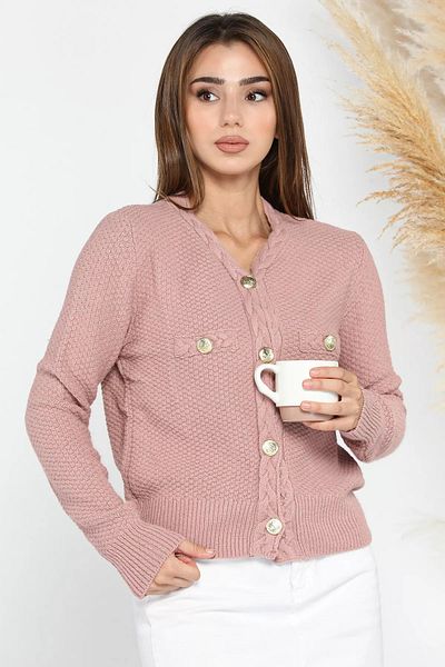 GÜLSELİ Women's Dried Rose Knitwear Cardigan - Shaç Knit Patterned