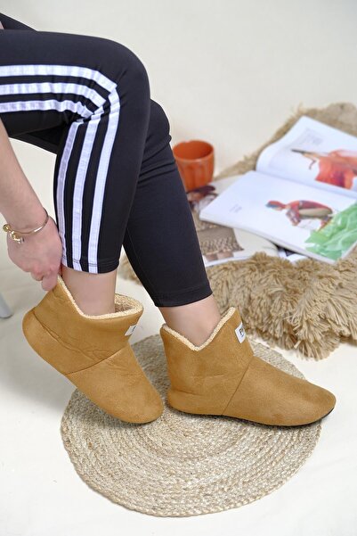 PNR TERLİK Unisex Tan Wool Home Shoes Home Boots Home Shoes