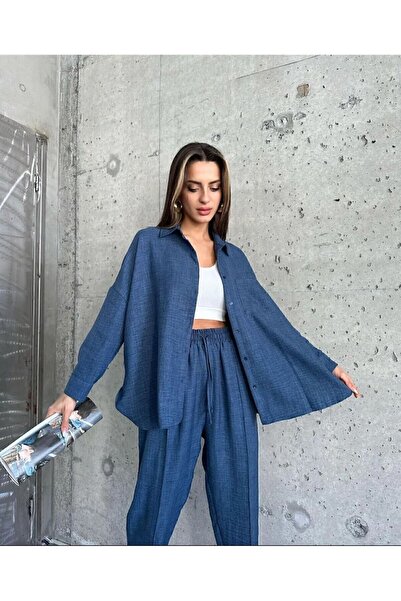 ZoeFlower Női dupla vászon ing nadrág alsó felső szett húzózsinór