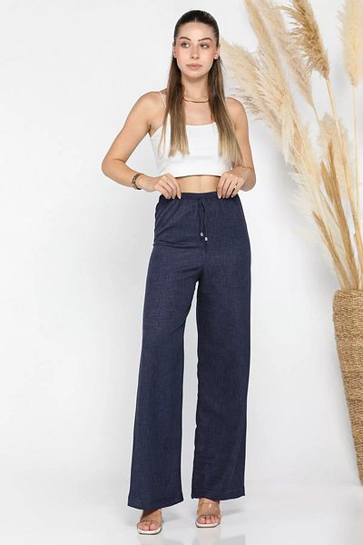 GÜLSELİ Pantaloni de damă bleumarin cu talie elastică