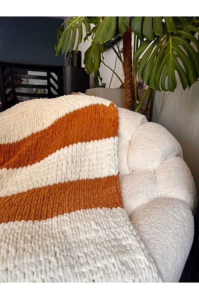 Missworble Hand Knitted Fireplace and TV Blanket Plain Knitted White Cinnamon 100 x 170 cm