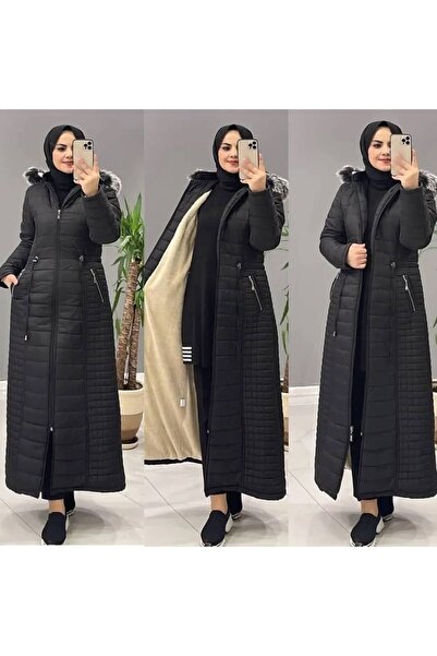 butiksare tesettur kapitone içi peluş kaban mont