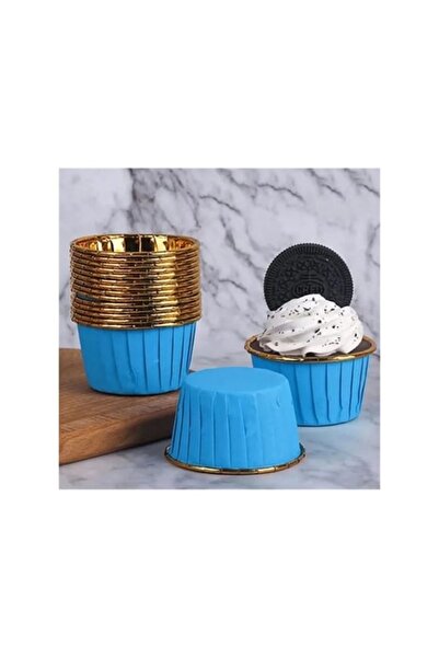 SURPRISE PARTY STORE Mavi Gold Metalik 25'li Fırına Girebilen Muffin Cupcake ...