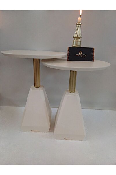 Gold Design ZİRVE model İKİLİ TAKIM krem gold kombin yan sehpa zigon 50-55 cm