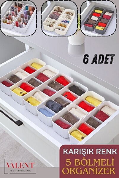 VALENT 5 Bölmeli Düzenleyici, Saat, Takı, Toka, Çorap, İç Çamaşırı Organizeri 6 Adet