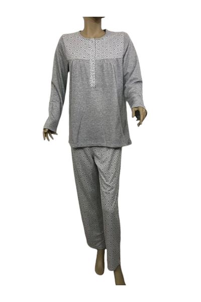 NENA COLLECTION Nena Women's Placket Pajama Set-14263-grey