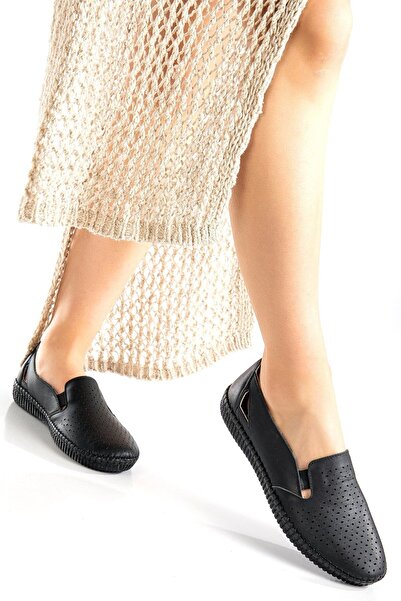 Dortex Drt4005 Hakiki Deri Yazlık Delikli Katlanabilir Yumuşak Soft Ortopedik Kadın Ayakkabı