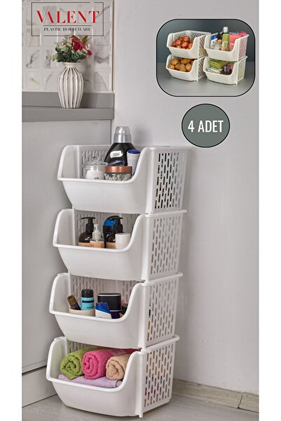 VALENT 4 Adet Patates & Soğanlık, Katlı Sebzelik, Oyuncak Sepeti, Banyo Organizeri Beyaz