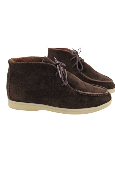 aayak&kabımofficial Gerçek Deri Kahverengi Süet Bağcıklı Rahat Günlük Kadın Bot