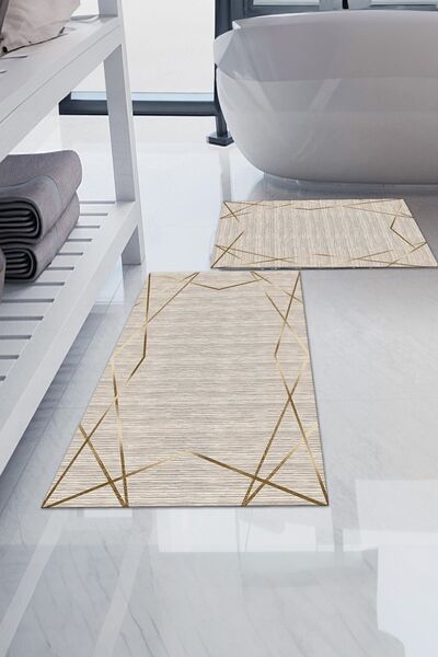 Bir Aksesuar Kaymaz Taban Yıkanabilir 2'li Set Banyo Halısı Banyo Paspası Klo...