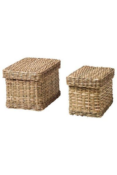 IKEA 2 Piece Wicker Organizer Box with Lid 2 Piece Organizing Box Square Wicker Box
