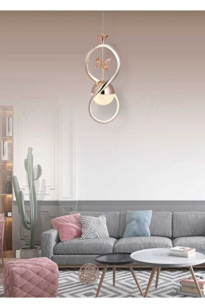 LUCKY LIGHT Sonsuzluk Ledli Rose Gold 3 Renk Ledli Kristal Taç Lı Salon Oturma Odası -hol- Led Avize-