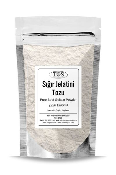 TOS The Organic Spices Saf Sığır Jelatini Tozu 50 gr (1. KALİTE) Pure Bovine ...